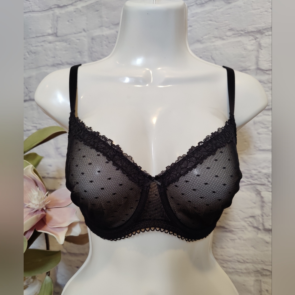 DOBREVA Women's Balconette Lace Bra See Through Demi Sheer Mesh  Underwire 34E